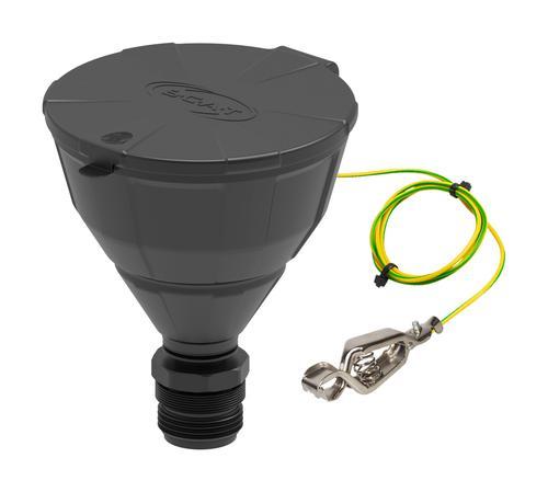 SCAT Europe Fass-Trichter ARNOLD mit Deckel, Doppelgewinde R2" BSP/G2" (m) + Trisure BCS / BSC 56x4 (m), PE-HD e 200 mm, conductive, lid 317631
